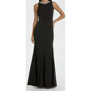 Mac Duggal Size 12 Black Embellished Rhinestone Maxi Dress Formal Gown NWT